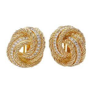 Pre-owned Christian Dior Vintage Rhinestone Gold Tone Twist Clip-on Earrings